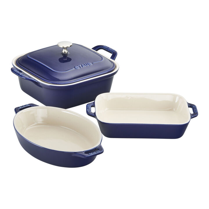 Stoneware, 4-pc, Mixed Baking Dish Set, dark blue, large 1