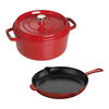 3-pc, Cocotte and Fry Pan Set, cherry,,large