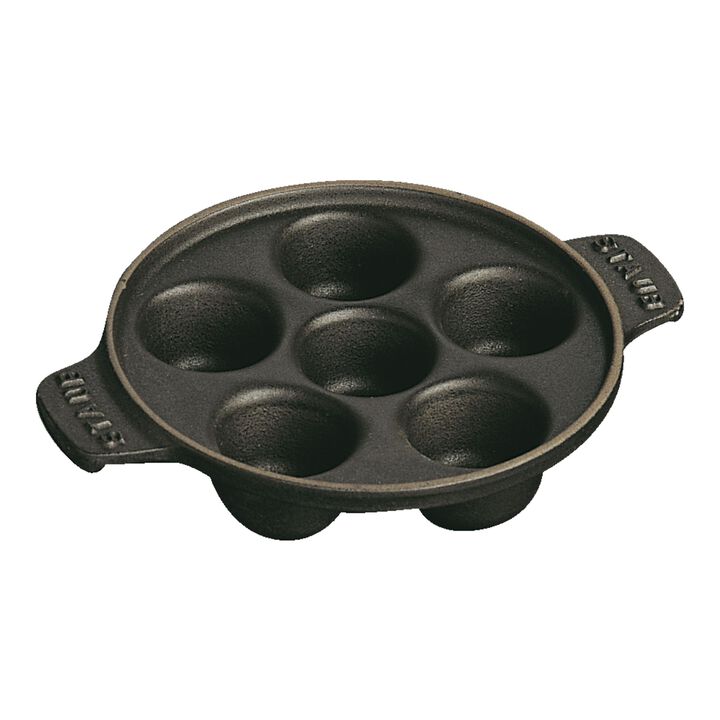 Cast Iron, 5.5-inch, Escargot Dish with six holes, black matte, large 1