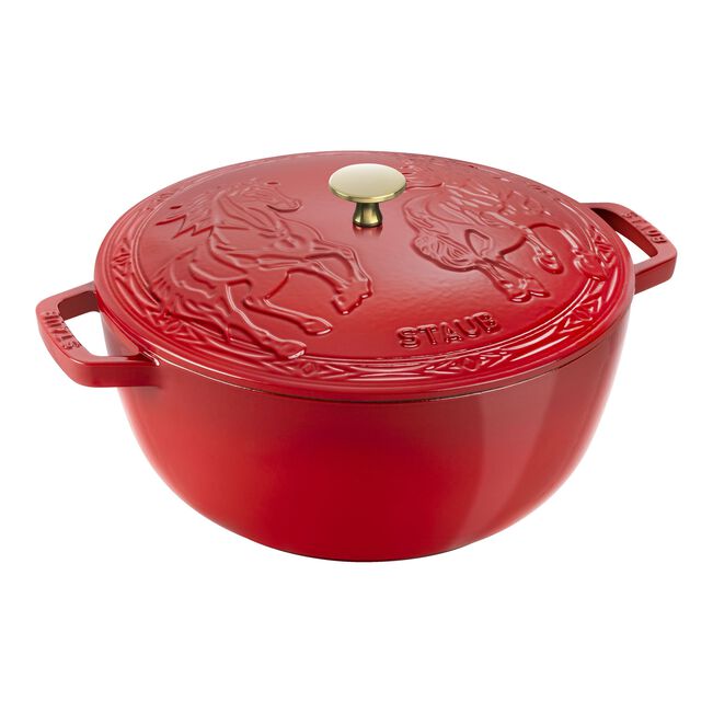 5.25 qt, Essential French Oven with Horse Lid, cherry