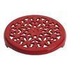23 cm round cast iron Trivet, lily decal, cherry,,large