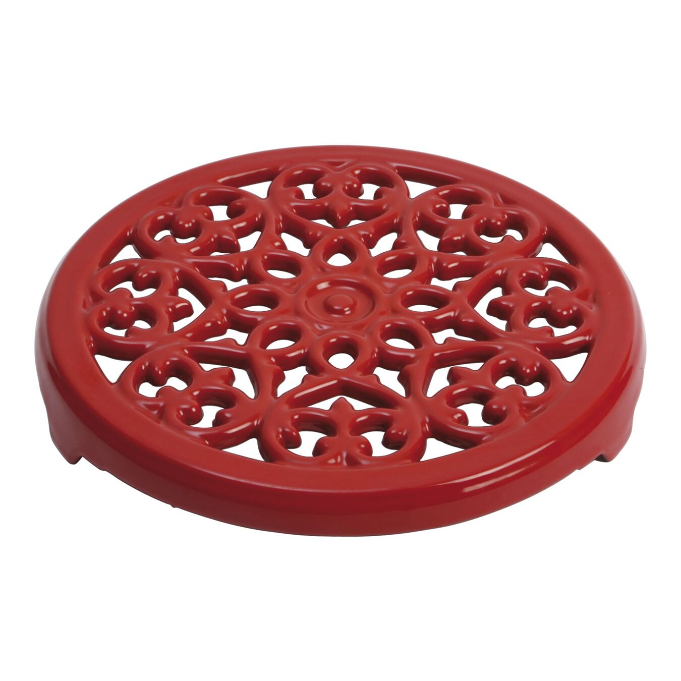 23 cm round cast iron Trivet, lily decal, cherry,,large 1