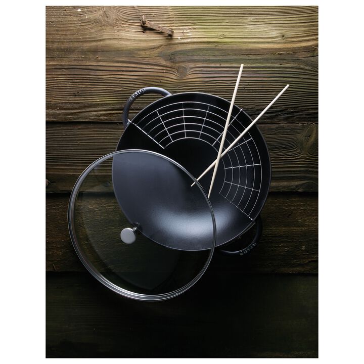 Specialities, Wok mit Glasdeckel 37 cm, rund, Schwarz, Gusseisen, large 4