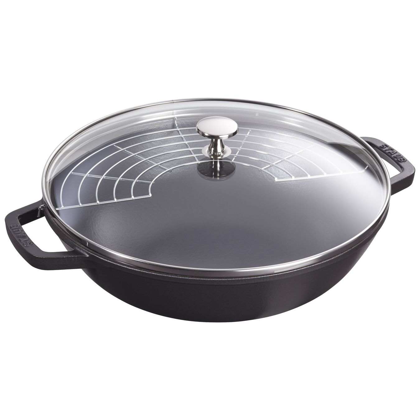 30 cm / 12 inch cast iron Wok with glass lid, black - Visual Imperfections,,large 2