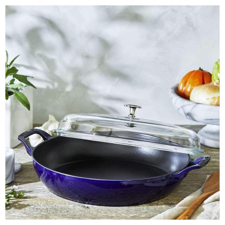 Cast Iron, 3.5 qt, Braiser With Glass Lid, Dark Blue, large 3