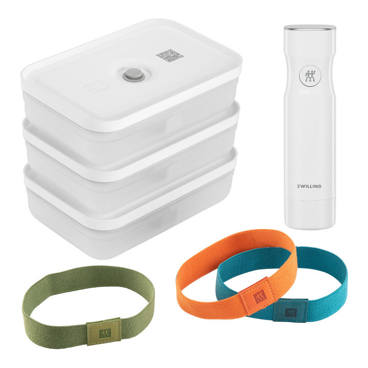 Set boîtes sous-vide & pompe, 7-pcs. /L flat, semi transparent-gris / blanc, Plastique, large 1