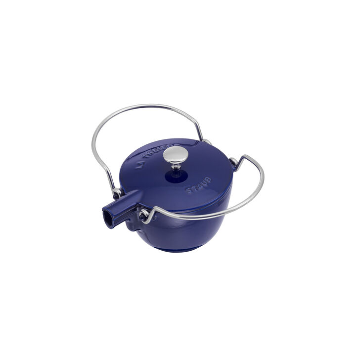 Cast Iron, 1.2 qt, Round, Tea Kettle, Dark Blue, large 2