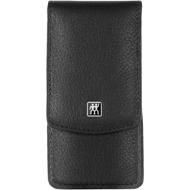 CLASSIC, 3-pcs Calf leather Snap fastener case black, large 2