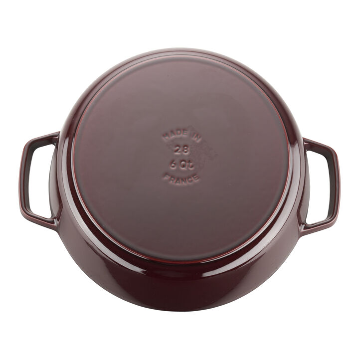 Cast Iron, 6 qt, Pig, Cochon Shallow Wide Round Dutch Oven, Grenadine, large 3