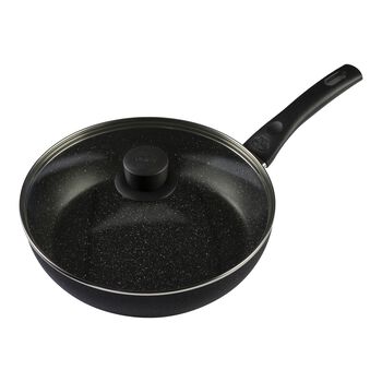 28 cm round Aluminium Saute pan with glass lid black,,large 1