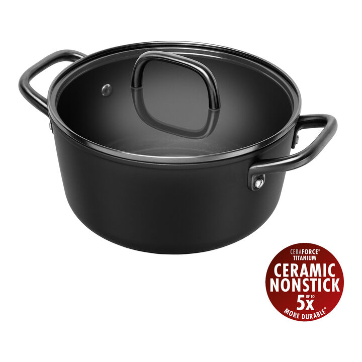 Milano, Pentola con coperchio in vetro - 24 cm, alluminio, CERAFORCE Titanium, large 1