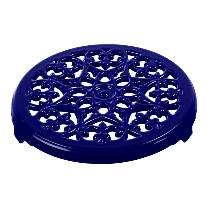 Cast Iron - Accessories, 9-inch, Round, Cast Iron Lilly Trivet, Dark Blue, large 1