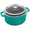 Cast Iron, 4 qt, round,  Glass Lid Cocotte, turquoise, small 1