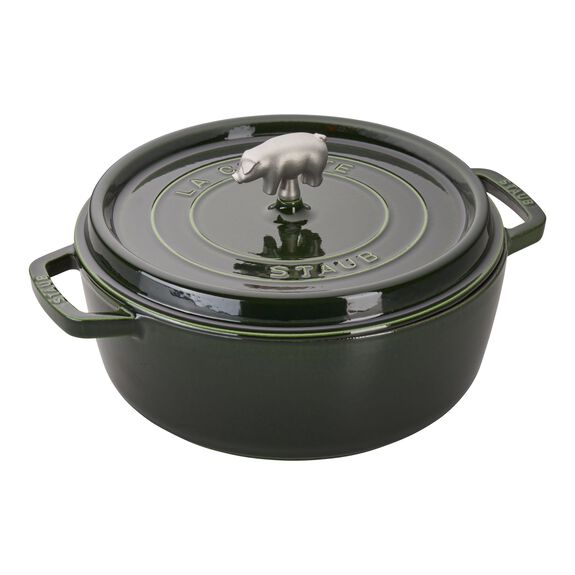 Staub Cast Iron Shallow Cocottes 6 qt, pig, Cochon Shallow Wide Round