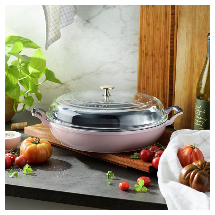 Cast Iron, 3.5 qt, Braiser With Glass Lid, Pink Peony, large 2
