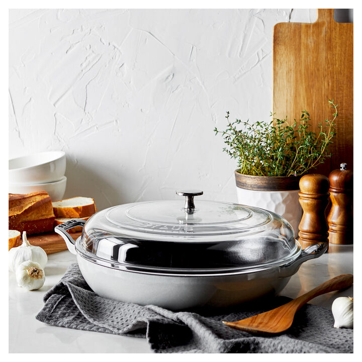 Cast Iron, 3.5 qt, Braiser With Glass Lid, White Truffle, large 2