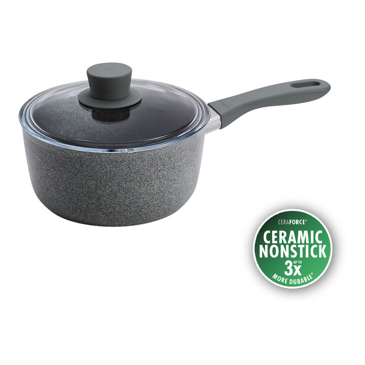 Parma Plus Ceramic, 2.75 l aluminum round Sauce pan with lid, grey, large 1