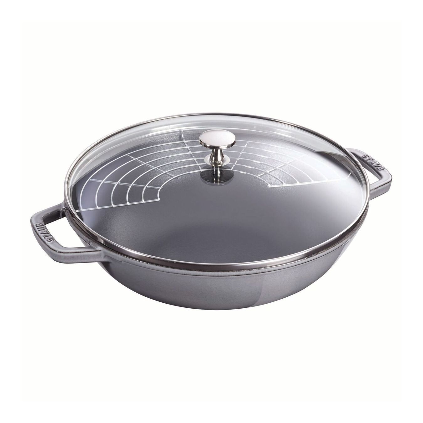 30 cm Cast iron Wok with glass lid graphite-grey,,large 1