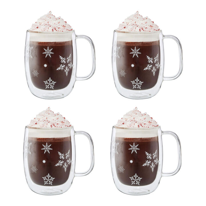 Sorrento Double Wall Glassware, 4-pc  Coffee Glass Mug Snowflake Set, large 1