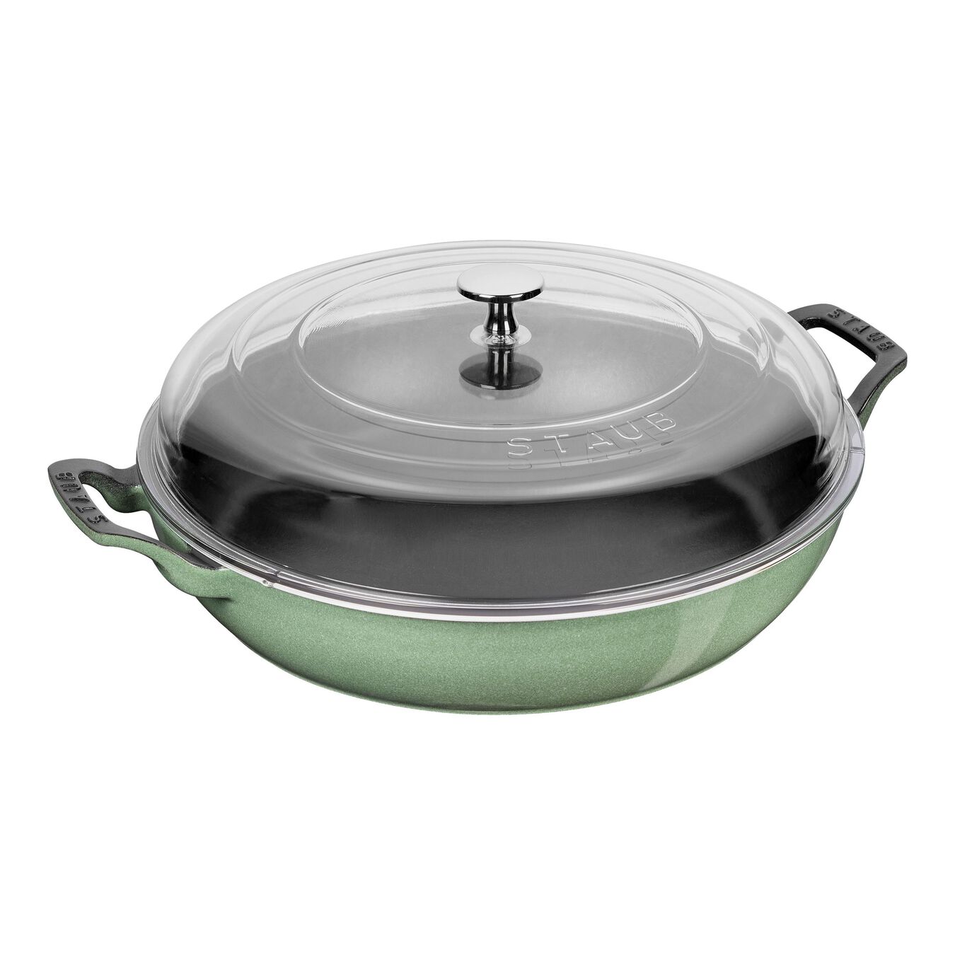 3.5 l cast iron round Saute pan with glass lid, sage,,large 1