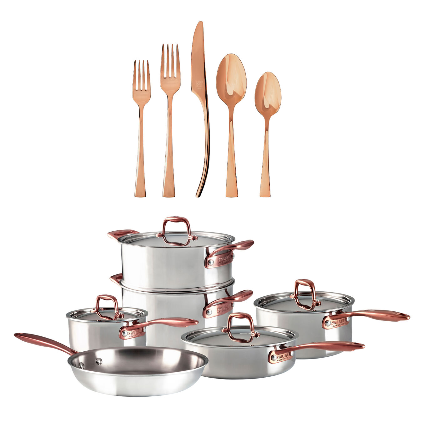 A Touch of Rose Gold Cookware and Flatware 30-Piece Set,,large 1