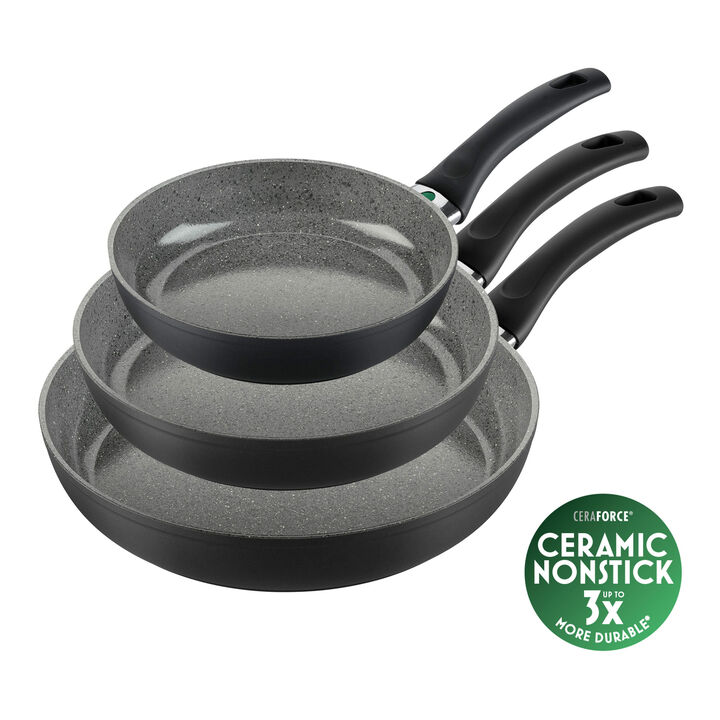 Bari, Bratpfannenset, 3-tlg. / 20/24/28 cm, Steinoptik Grau, Aluminium/ Antihaftbeschichtung , large 1