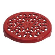23 cm round cast iron Trivet, lily decal, cherry,,large