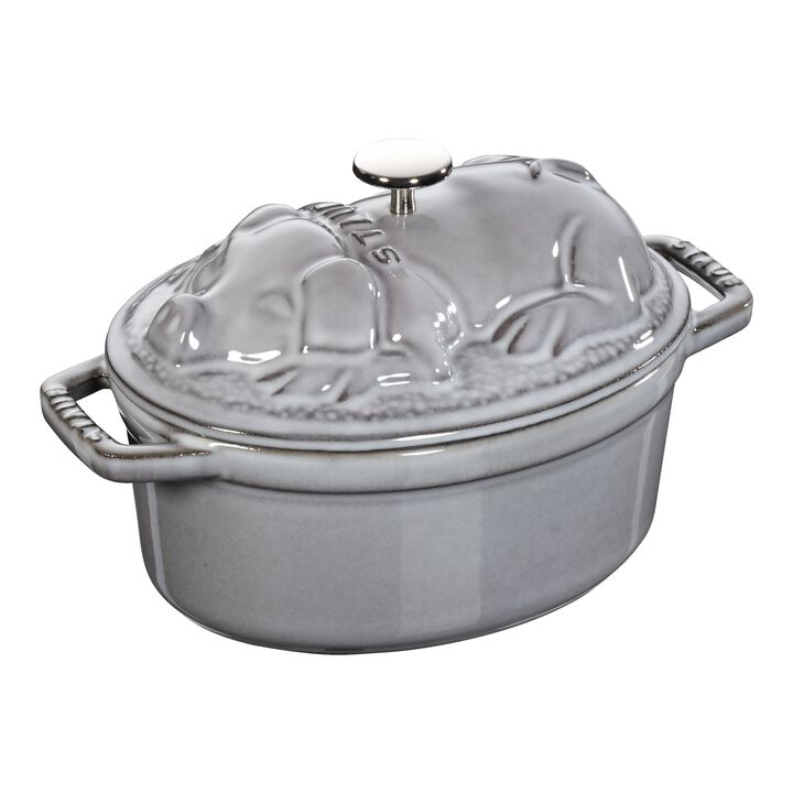 Cast Iron, 1.1 qt, Oval, Pig Dutch Oven, Graphite Grey, large 1