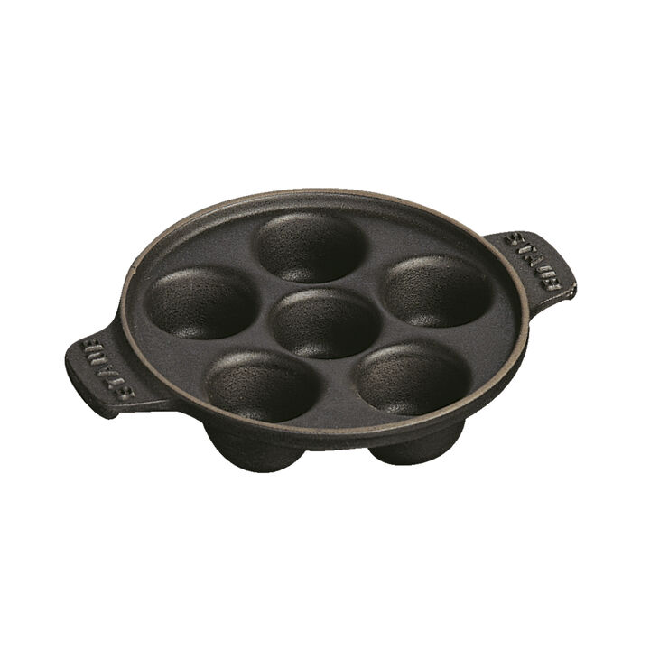 Cast Iron, 5.5-inch, Escargot Dish with six holes, black matte, large 3