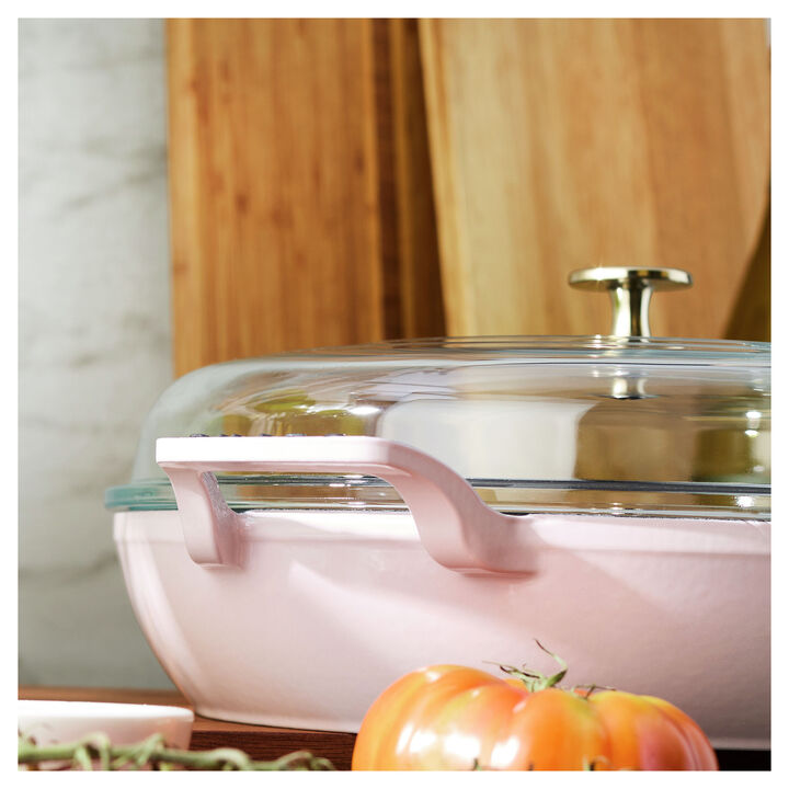 Cast Iron, 3.5 qt, Braiser With Glass Lid, Pink Peony, large 3