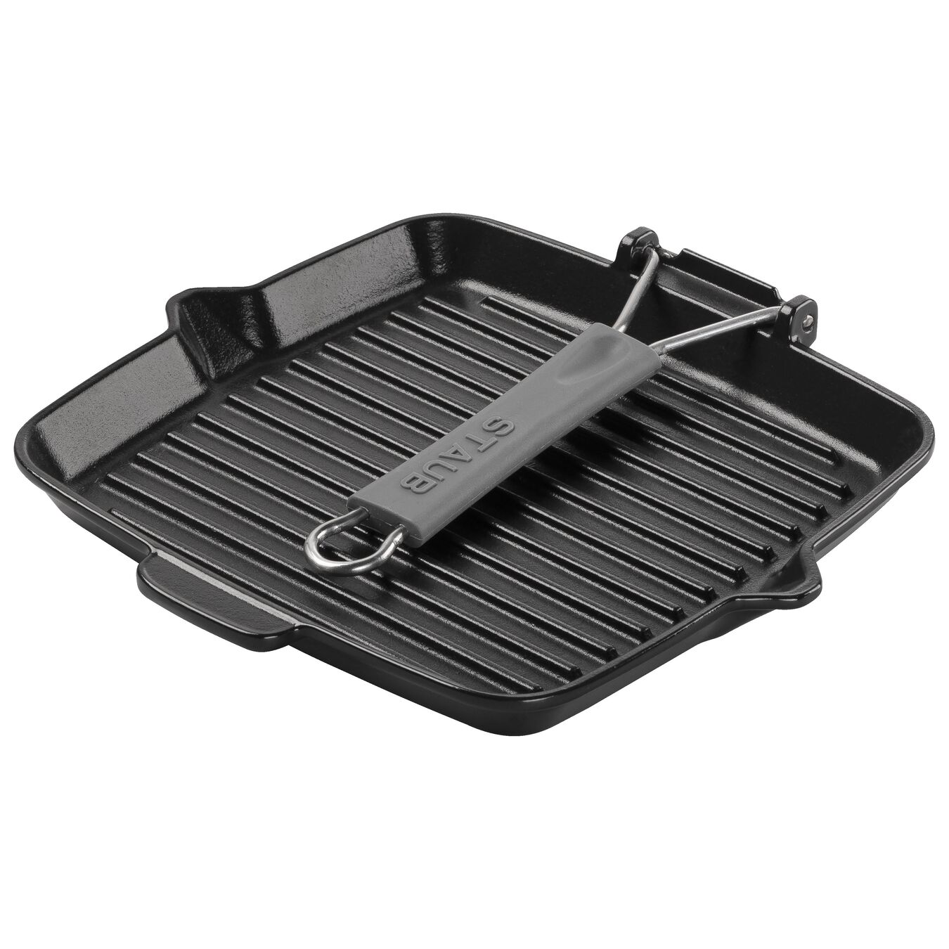 24 x 24 cm square Cast iron Grill pan with pouring spout black,,large 2
