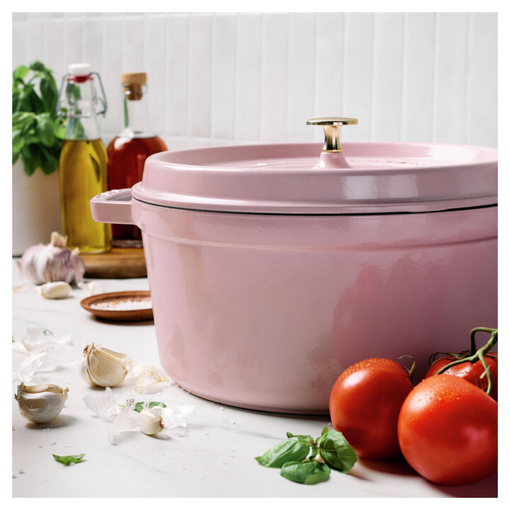 Cast Iron, 7 qt, Round, Dutch Oven, Pink Peony - Factory Second, large 2