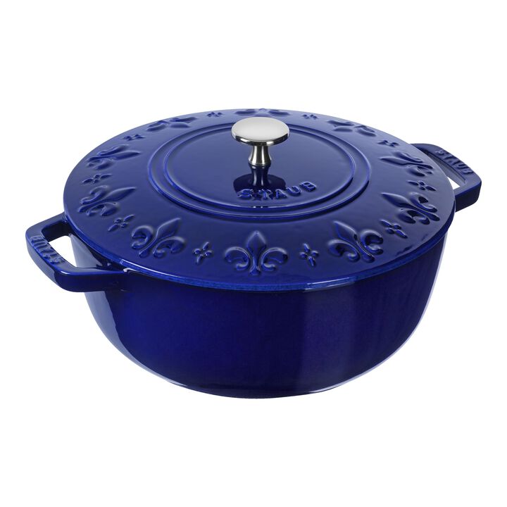 La Cocotte, 3.6 l cast iron round French Oven Fleur-de-lis, dark-blue, large 1