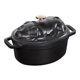 Staub 鋳物ホーロー鍋, ピコ・ココット 17 cm, オーバル, ブラック, 鋳鉄
