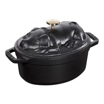 1 l cast iron oval Cocotte, black,,large 1