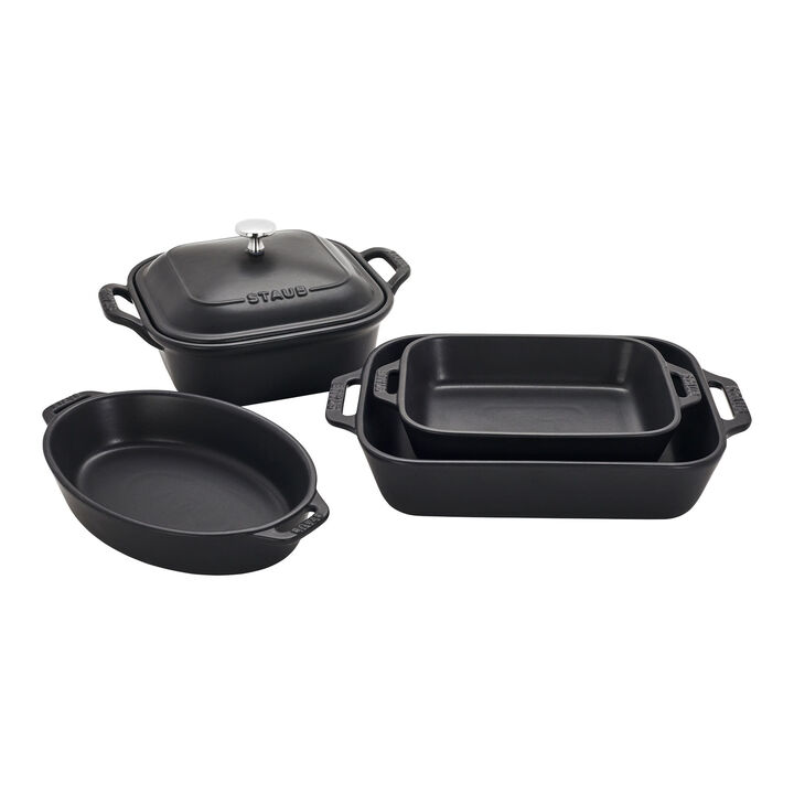 Stoneware, 5-pc, Mixed Baking Dish Set, black matte, large 1