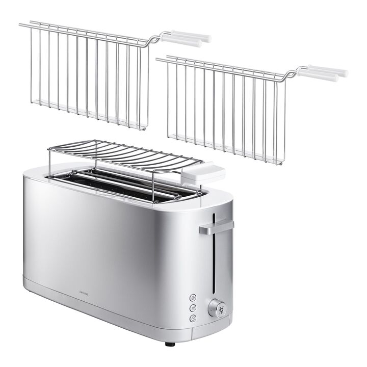 ENFINIGY, Tostapane con scaldapanini e pinze, 4-pz. / 2 scomparti lunghi, argento / bianco, Acciaio, large 1