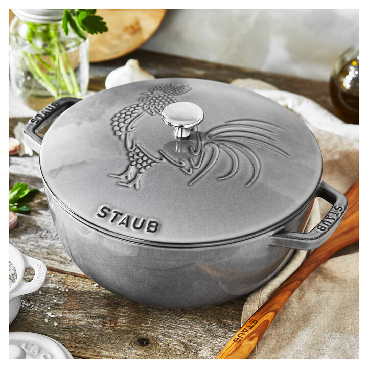 Cast Iron, 3.75 qt, Essential French Oven Rooster Lid, graphite grey, large 3