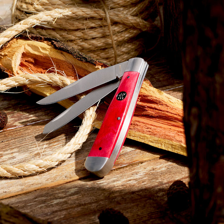 Outdoor, 3.5-inch, Trapper Folding Pocket Knife, Red Smooth Bone, large 3