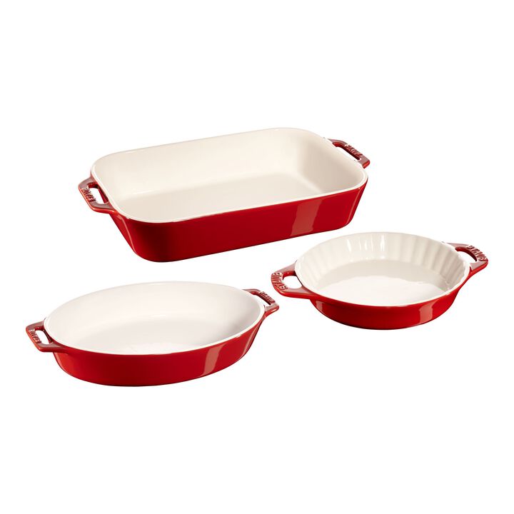 Ceramique, Mixed Baking Dish Set Cherry 3 Piece, large 1