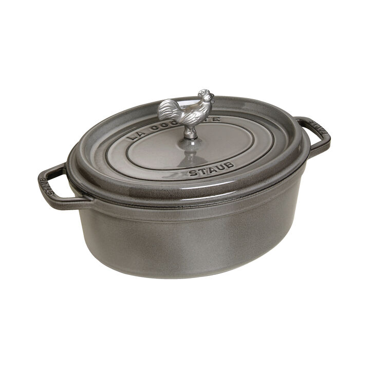 Cast Iron, 5.75 qt, Oval, Coq Au Vin Cocotte, Graphite Grey, large 2