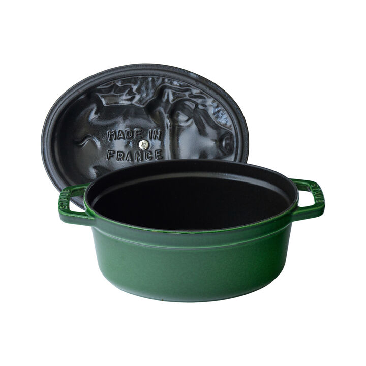 鋳物ホーロー鍋, ピギーココット 17 cm, オーバル, バジルグリーン, 鋳鉄, large 4