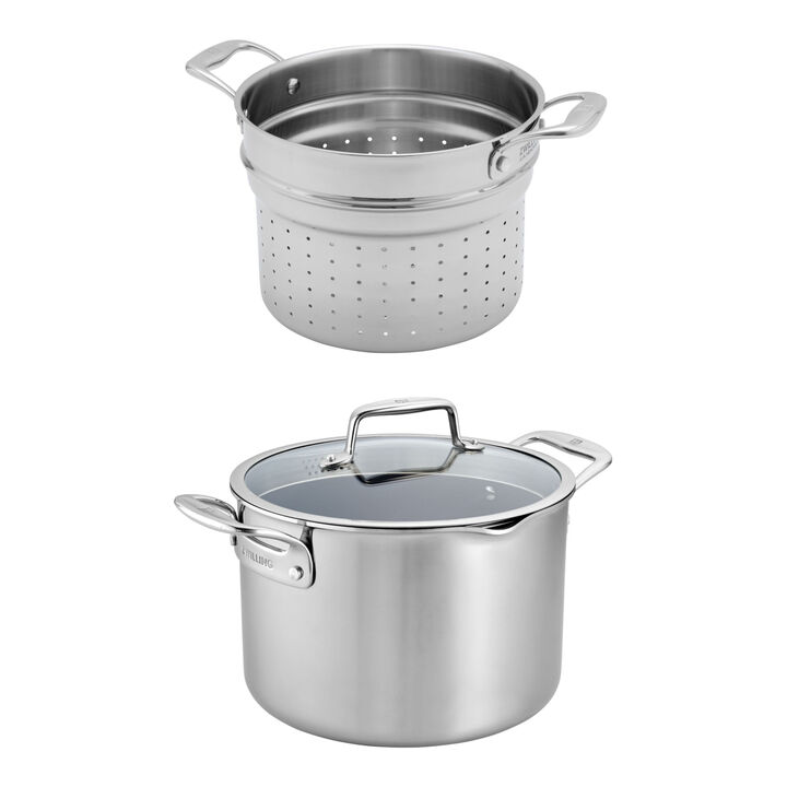Clad CFX, 8-qt Stainless Steel Ceramic Nonstick Stock Pot with Stainless Steel Pasta Insert, large 1