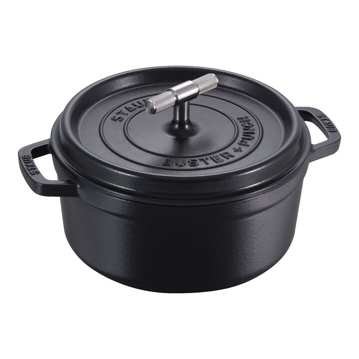 Cast Iron, 4 qt, Round, Dutch Oven Buster And Punch, Black Matte, large 1