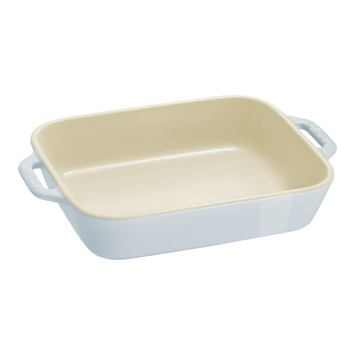 Ceramique, 3-pcs rectangular ceramic Ovenware set light blue, large 3