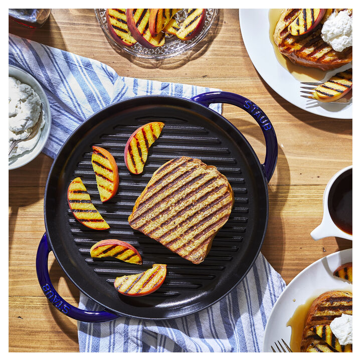 Cast Iron, 10-inch, Round Double Handle Pure Grill, dark blue, large 4