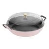 Braisers, 30 cm round Cast iron Saute pan with glass lid sorbet rose, small 1