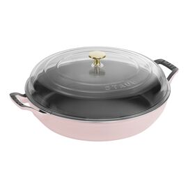 30 cm round Cast iron Saute pan with glass lid sorbet rose