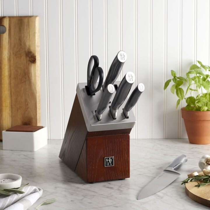 Graphite, 7-pcs, Knife block set, brown, large 2