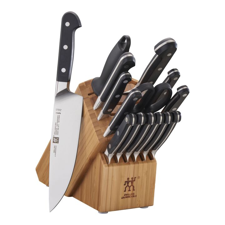 Pro, 16-pc, Knife block set, bamboo, large 1